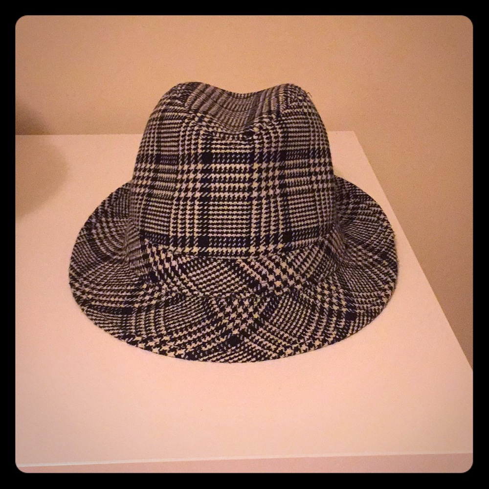 Black & white plaid wool fedora hat
